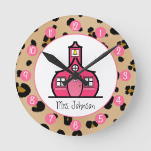 Leopard Print Personalized Clock For Teachers Runde Wanduhr