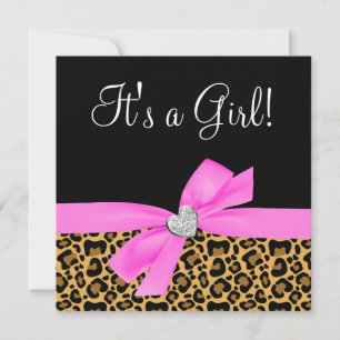 Leopard Print Pink Bow Diamond Girl Babydusche Einladung