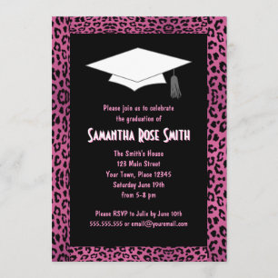 Leopard Print Pink Custom Foto Abschluss 12x18 Einladung