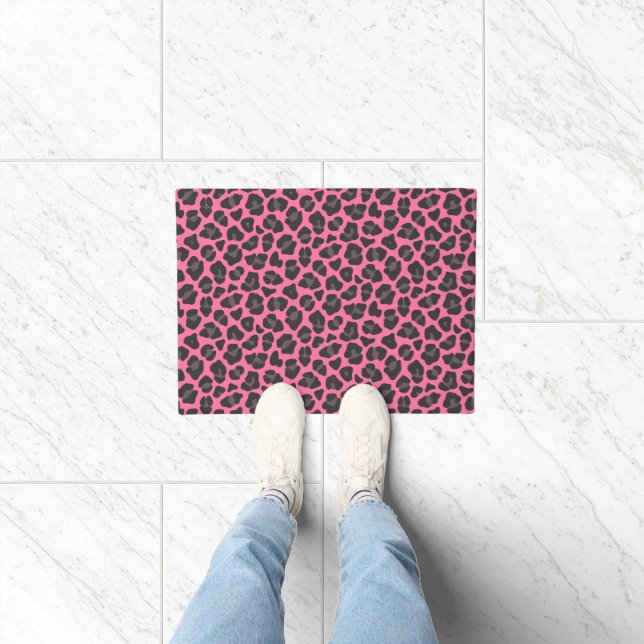 Leopard Print Pink Grau Fußmatte (Indoor)