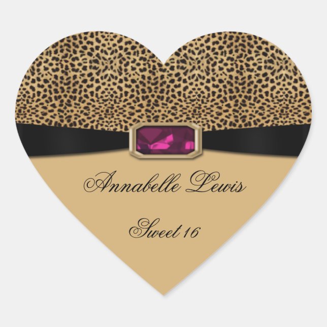 Leopard Print Pink Jewel Sweet 16 Heart Sticker (Vorderseite)