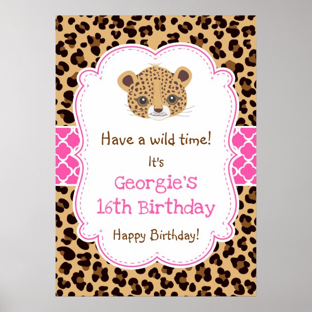 Leopard Print Pink Quatfolie Birthday Poster (Vorne)