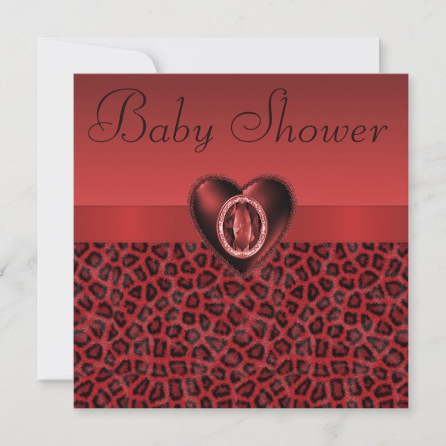 Leopard Print & Printed Bling Heart Babydusche Einladung (Vorderseite)