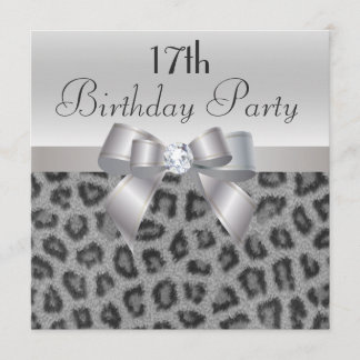 Leopard Print, Printed Bow & Diamond, 17. Geburtst Einladung