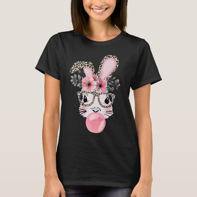 Leopard Print Rabbit Bunny Blasblase Gum East T-Shirt (Vorderseite)