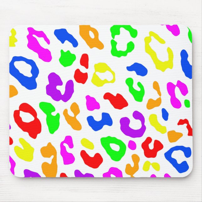 Leopard Print Rainbow White Mousepad (Vorne)