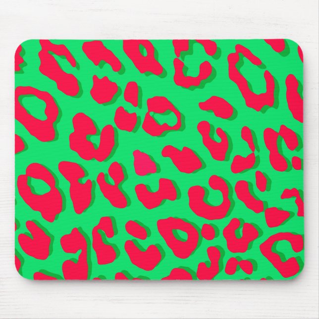 Leopard Print Red Green Mousepad (Vorne)