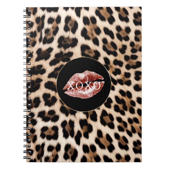 Leopard Print Red Lips XOXO Notizblock (Vorderseite)