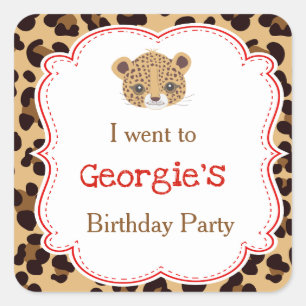 Leopard Print Red Quatrefoil 'I go to" Quadratischer Aufkleber