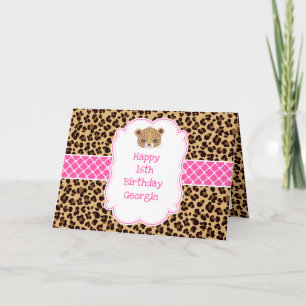 Leopard Print Rosa Vierblatt  Karte