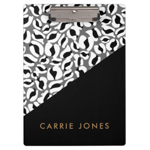 Leopard Print Schwarz-weiß Gold Business Elegant Klemmbrett