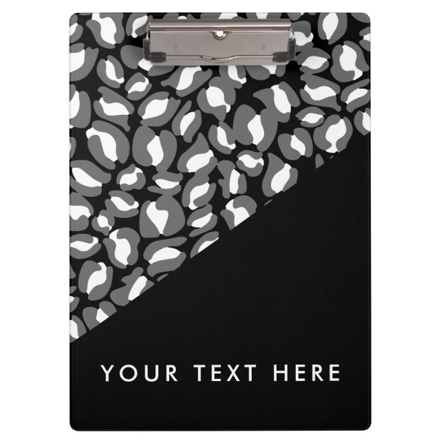 Leopard Print Schwarz-weiß Gold Ihr Text hier Klemmbrett (Vorderseite)