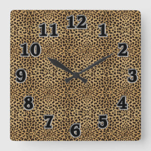 Leopard Print Square Wall Clock Quadratische Wanduhr