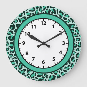 Leopard Print Teal Cheetah Trendy Leopard Clock Große Wanduhr