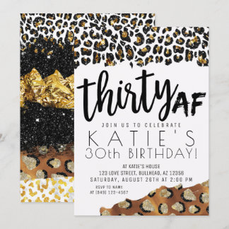 Leopard Print Thirty AF Gold Glitzer Geburtstag Einladung