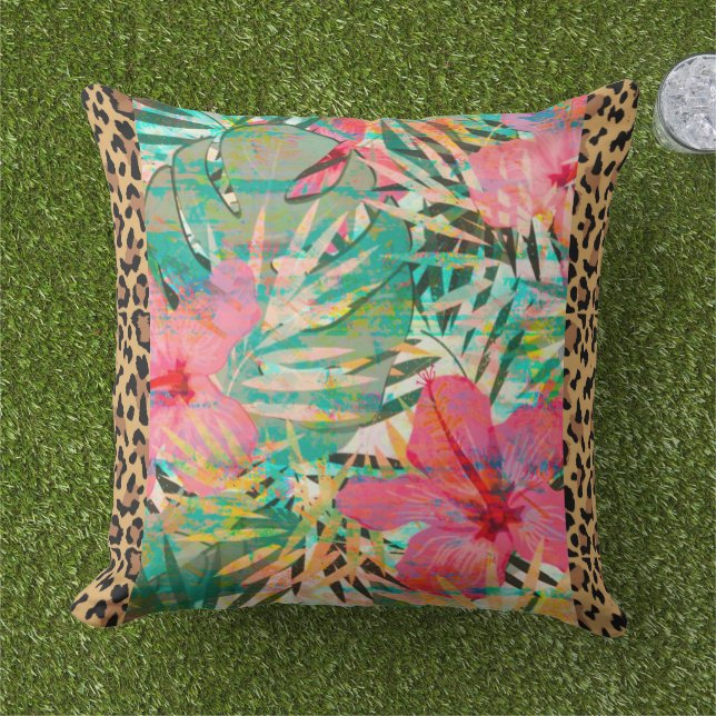 Leopard Print Tropical Throw Kissen (Gras)