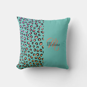 Leopard Print Two Tone Aquamarin Turquoise Name Mo Kissen
