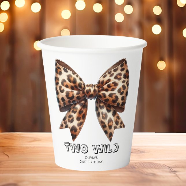Leopard Print Two Wild Bow 2. Geburtstag Pappbecher (Von Creator hochgeladen)
