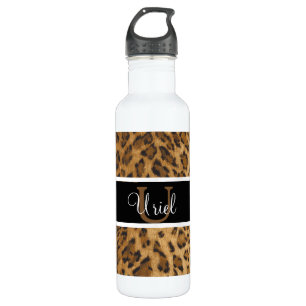 Leopard Print U Monogramm Initialen Wasser Flasche Trinkflasche