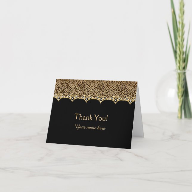 Leopard Print und Black Gold Diamonds Vielen Dank Karte (Vorderseite)