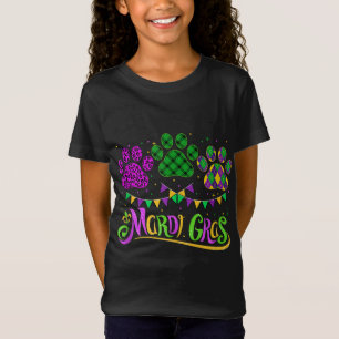 Leopard Print und Buffalo Kariert Dog Paw Mardi Gr T-Shirt