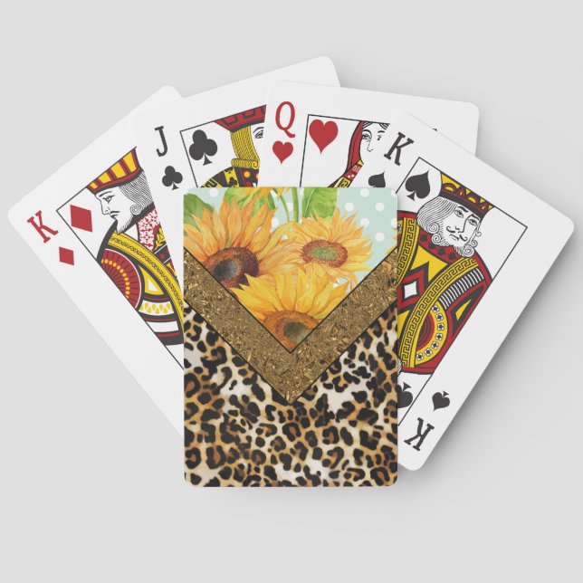 Leopard Print und Sonnenblumen Spielkarten (Rückseite)