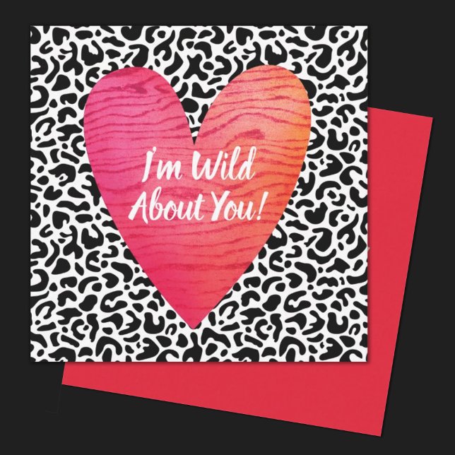 Leopard Print Valentinstag Kids Square Mitteilungskarte (wild about you valentine.  perfect for a kids classroom exchange.personalize it with your kids name.)