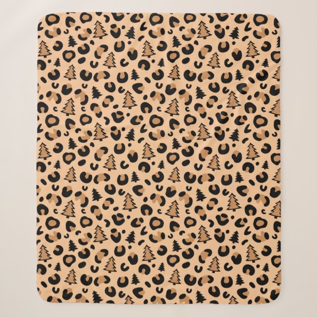 Leopard Print Weihnachtsmuster Sherpadecke (Vorderseite)