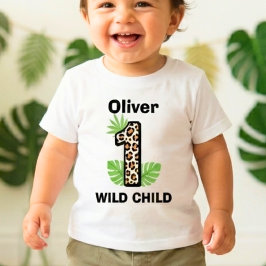 Leopard Print Wild One First Birthday Baby T-shirt