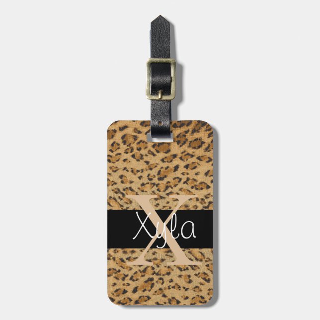 Leopard Print X Monogramm Initialen Gepäckanhänger (Vorderseite vertikal)