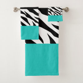 Leopard Print, Zebra Print, Animal Print, Blue Badhandtuch Set