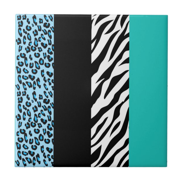 Leopard Print, Zebra Print, Animal Print, Blue Fliese (Vorderseite)