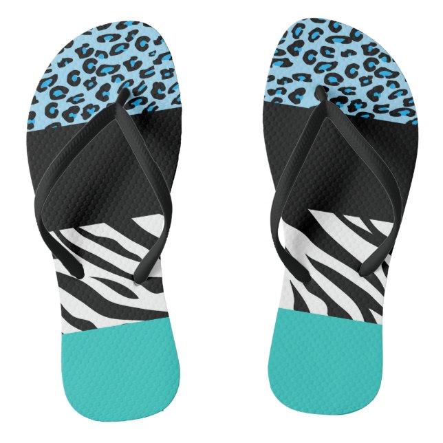 Leopard Print, Zebra Print, Animal Print, Blue Flip Flops (Fußbett)