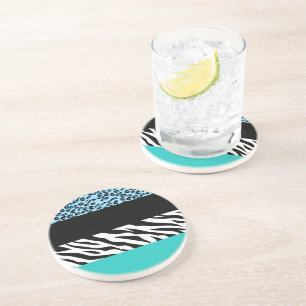 Leopard Print, Zebra Print, Animal Print, Blue Getränkeuntersetzer