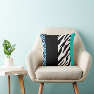 Leopard Print, Zebra Print, Animal Print, Blue Kissen
