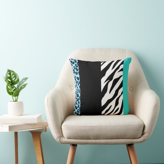 Leopard Print, Zebra Print, Animal Print, Blue Kissen (Stuhl )