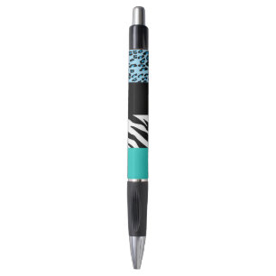Leopard Print, Zebra Print, Animal Print, Blue Kugelschreiber