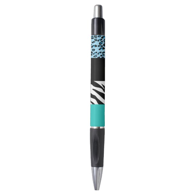 Leopard Print, Zebra Print, Animal Print, Blue Kugelschreiber (Vorderseite Vertikal)