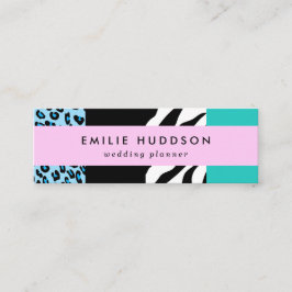 Leopard Print, Zebra Print, Animal Print, Blue Mini Visitenkarte