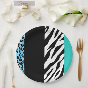 Leopard Print, Zebra Print, Animal Print, Blue Pappteller