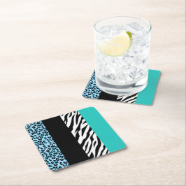 Leopard Print, Zebra Print, Animal Print, Blue Rechteckiger Pappuntersetzer