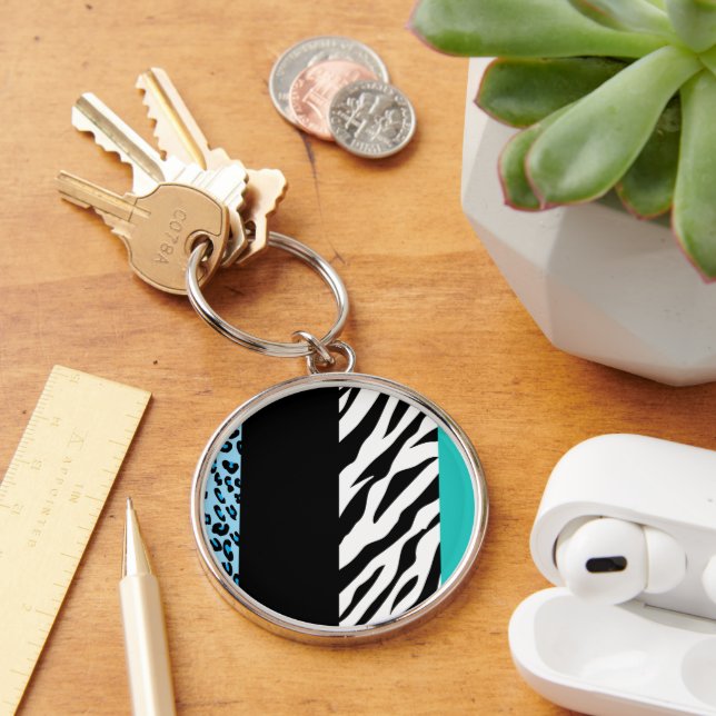 Leopard Print, Zebra Print, Animal Print, Blue Schlüsselanhänger (Schreibtisch)
