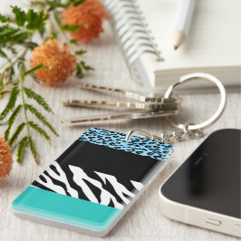 Leopard Print, Zebra Print, Animal Print, Blue Schlüsselanhänger