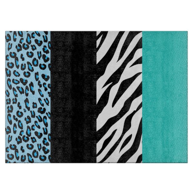 Leopard Print, Zebra Print, Animal Print, Blue Schneidebrett (Vorderseite)