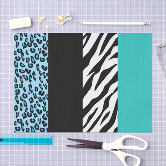 Leopard Print, Zebra Print, Animal Print, Blue Seidenpapier (Handwerk)