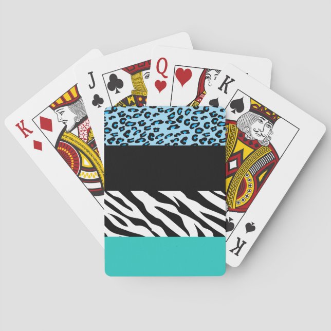Leopard Print, Zebra Print, Animal Print, Blue Spielkarten (Rückseite)