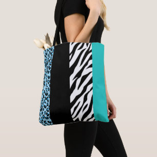 Leopard Print, Zebra Print, Animal Print, Blue Tasche