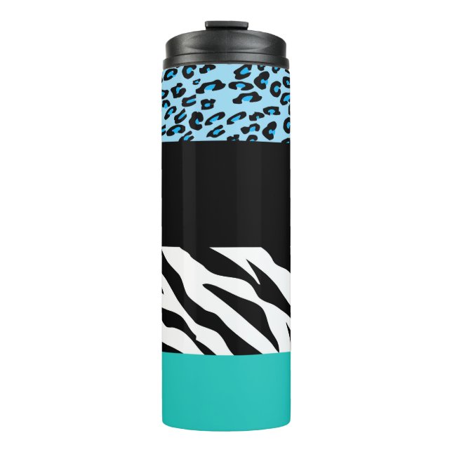 Leopard Print, Zebra Print, Animal Print, Blue Thermosbecher (Vorderseite)