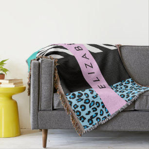 Leopard Print, Zebra Print, Blau, Ihr Name Decke