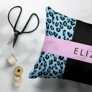 Leopard Print, Zebra Print, Blau, Ihr Name Dekokissen